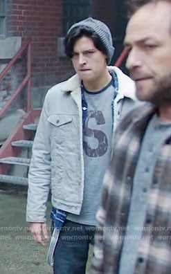 Jughead’s grey sherpa trim jacket on Riverdale