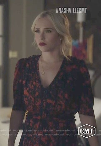 Juliette’s black and red printed dress on Nashville
