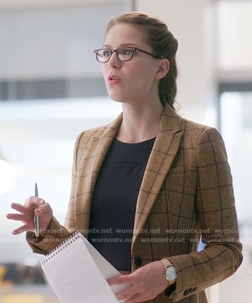 Kara’s camel windowpane checked blazer on Supergirl