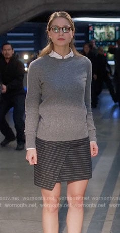 Kara’s pinstriped wrap skirt on Supergirl