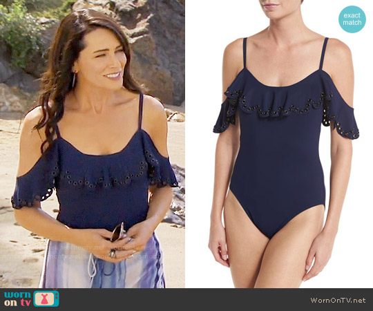 Karla Colletto Temptation Cold-Shoulder One-Piece Swimsuit worn by Quinn Fuller (Rena Sofer) on The Bold and the Beautiful