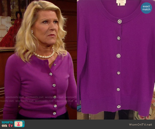 Kate Spade Cropped Jewel Button Cardigan worn by Pamela Douglas (Alley Mills) on The Bold and the Beautiful