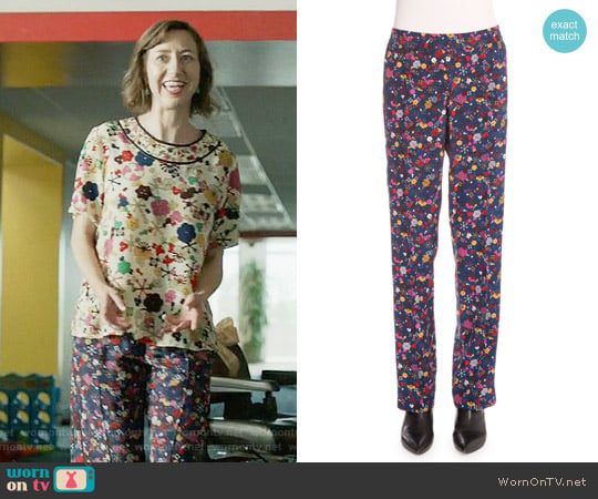 Kenzo Small Tanami Flower Silk Straight-Leg Pants worn by Carol Pilbasian (Kristen Schaal) on Last Man On Earth