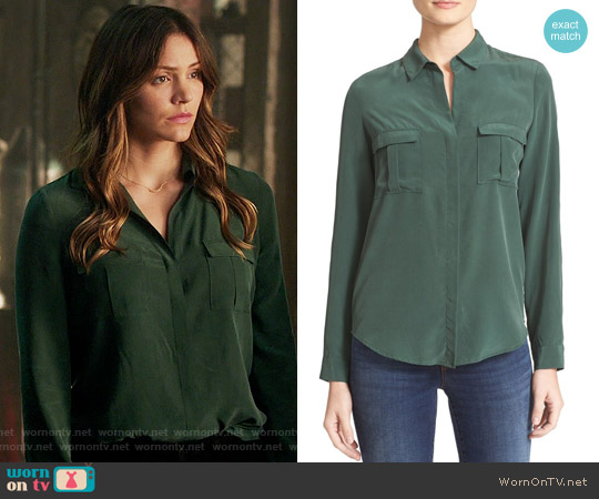 LAgence Valerie Blouse in Hunter Green worn by Paige Dineen (Katharine McPhee) on Scorpion