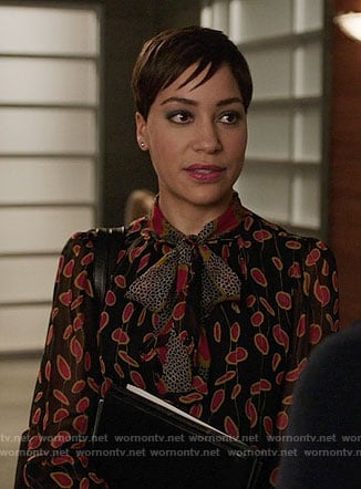 Lucca’s mixed print blouse on The Good Fight