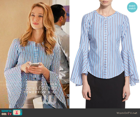 Ruthie Bell-Sleeve Striped Stretch-Poplin Blouse by worn by Petra Solano (Yael Grobglas) on Jane the Virgin