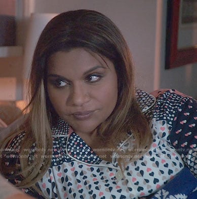 Mindy’s heart print pajamas on The Mindy Project