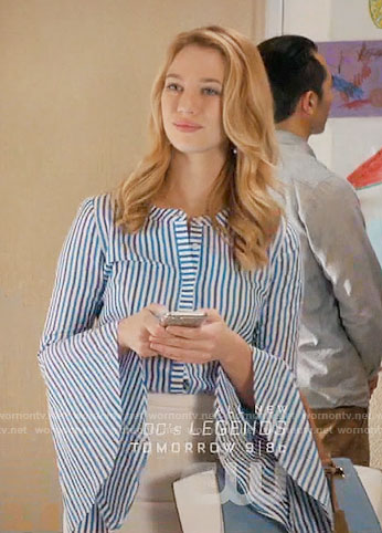Petra’s blue striped bell-sleeve top on Jane the Virgin