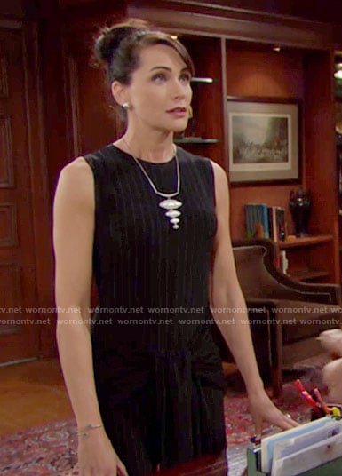 Quinn’s pinstriped jumpsuit and necklace on The Bold and the Beautiful