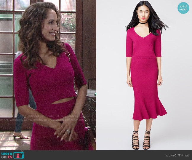 RACHEL Rachel Roy V-Neck Crop Top in Fuchsia worn by Lily Winters (Christel Khalil) on The Young and the Restless