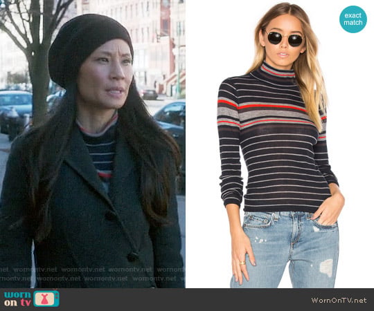 Rag & Bone Turtleneck Sweater in Salute Stripes worn by Joan Watson (Lucy Liu) on Elementary
