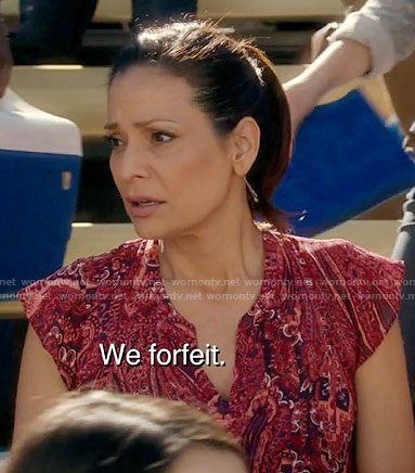 Regina’s red paisley print top on Switched at Birth