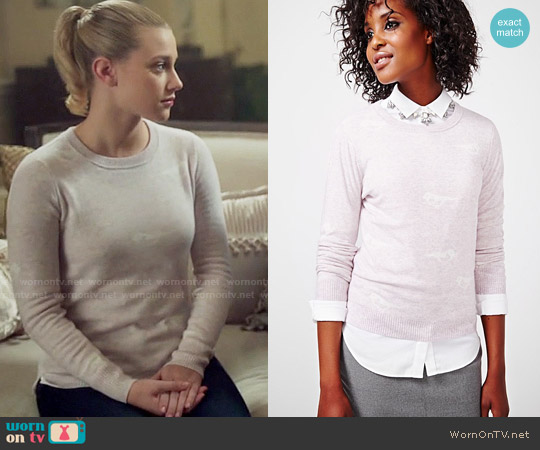 RW&Co Cashmere-like Sweater with Bird Print worn by Betty Cooper (Lili Reinhart) on Riverdale