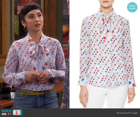 Sandro Space Tie-neck Silk Shirt worn by Mandy Baxter (Molly Ephraim) on Last Man Standing
