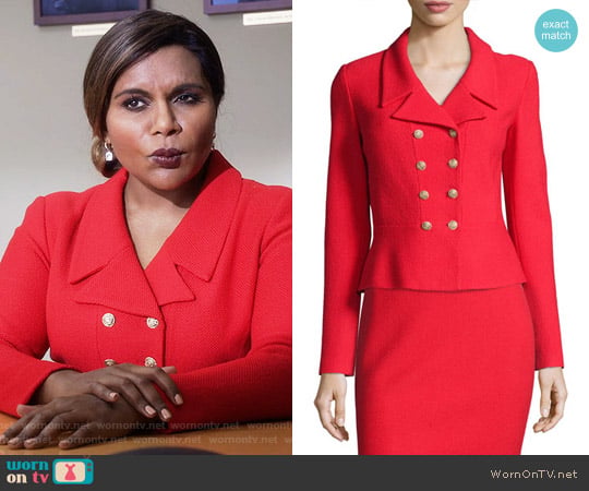 St John Collection Spencer Nouveau Boucle Knit Jacket worn by Mindy Lahiri (Mindy Kaling) on The Mindy Project