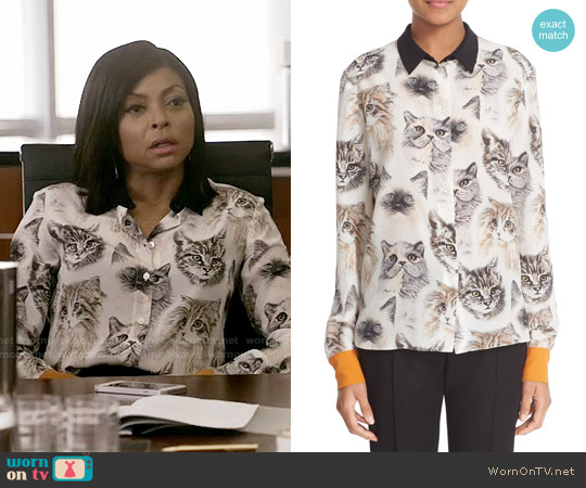 Stella McCartney Cat Print Silk Blouse worn by Cookie Lyon (Taraji P. Henson) on Empire