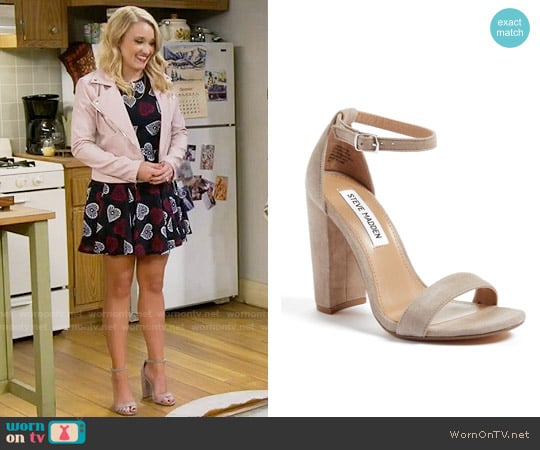 Steve Madden Carrson Sandal in Taupe Suede worn by Gabi Diamond (Emily Osment) on Young and Hungry