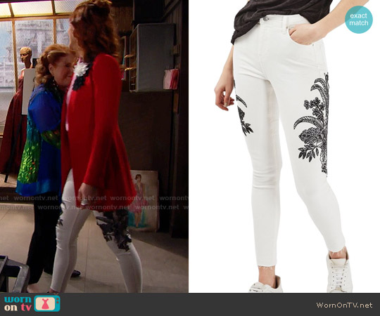 Topshop Jamie Floral Embroidered Jeans worn by Sally Spectra (Courtney Hope) on The Bold and the Beautiful