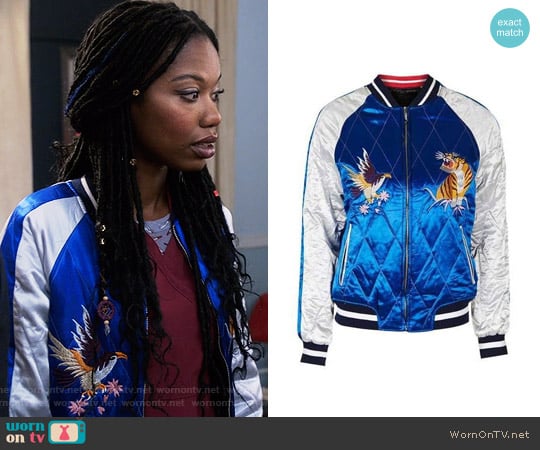 Topshop 2-in-1 Reversible Sateen Bomber Jacket worn by Tamra (Xosha Roquemore) on The Mindy Project