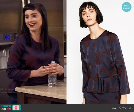 Zara Jacquard Peplum Top worn by Mandy Baxter (Molly Ephraim) on Last Man Standing