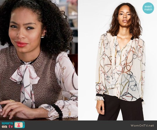 Zara Printed Blouse worn by Zoey Johnson (Yara Shahidi) on Black-ish