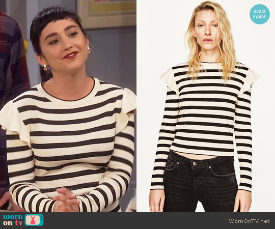 Zara Sweater with Shoulder Frill worn by Mandy Baxter (Molly Ephraim) on Last Man Standing