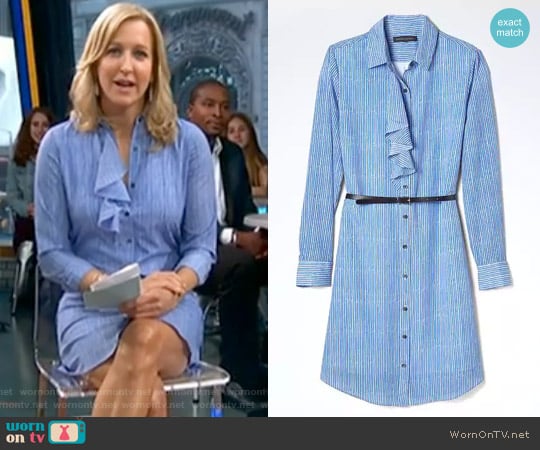 Banana Republic Stripe Ruffle-Front Shirtdress worn by Lara Spencer on Good Morning America