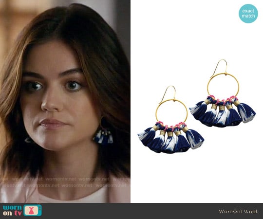 Bluma Project Shiloh Ikat Hoop Earring in Indigo worn by Aria Montgomery (Lucy Hale) on Pretty Little Liars