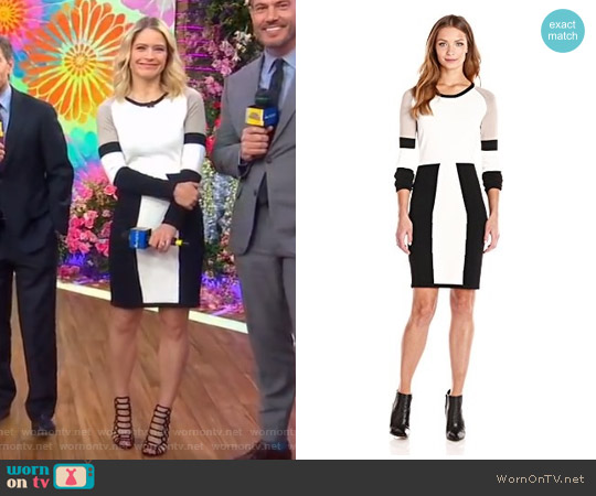 Calvin Klein Color-Block Long-Sleeve Sweater Dress worn by Sara Haines on Good Morning America
