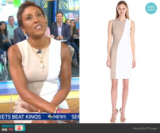 Calvin Klein Color-Block Sleeveless Sheath Dress worn by Robin Roberts on Good Morning America