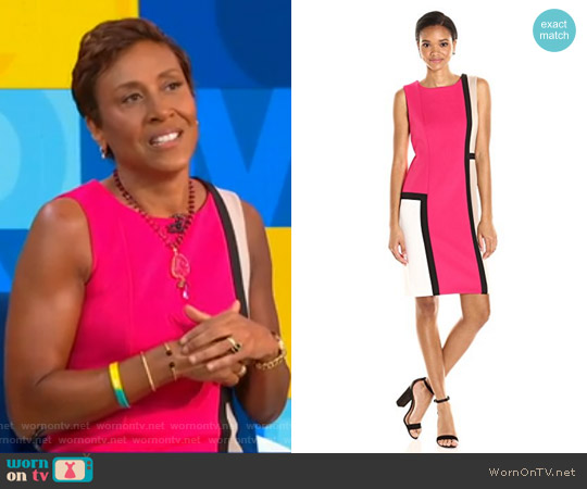 Calvin Klein Sleeveless Round Neck Color Block Sheath Dress worn by Robin Roberts on Good Morning America