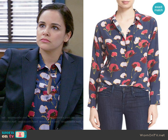 Equipment Slim Signature Floral Blouse in Peacoat worn by Amy Santiago (Melissa Fumero) on Brooklyn Nine-Nine
