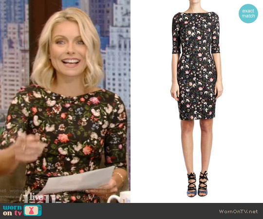 Erdem Floral V-Back Sheath Dress worn by Kelly Ripa on Live with Kelly and Mark