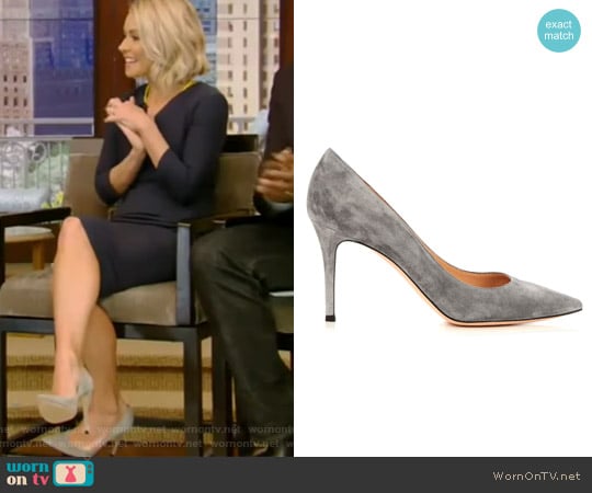 Gianvito Rossi Point-Toe Suede Pumps worn by Kelly Ripa on Live with Kelly and Mark