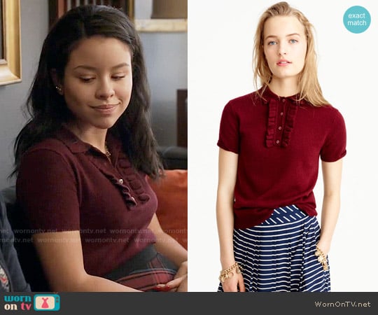 Italian cashmere ruffle polo sweater J.Crew worn by Mariana Foster (Cierra Ramirez) on The Fosters