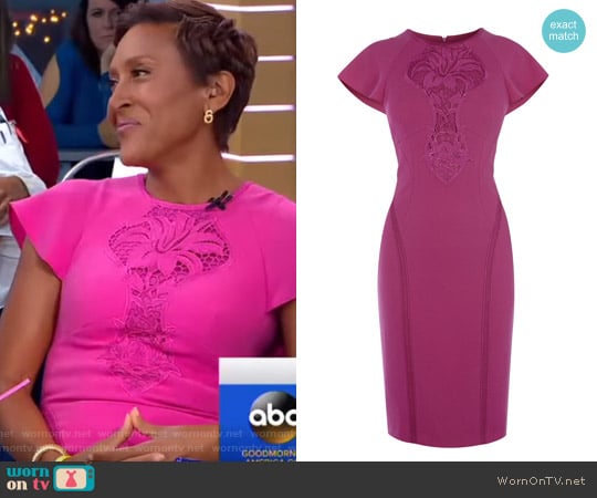 Karen Millen Floral Lace Panel Pencil Dress worn by Robin Roberts on Good Morning America