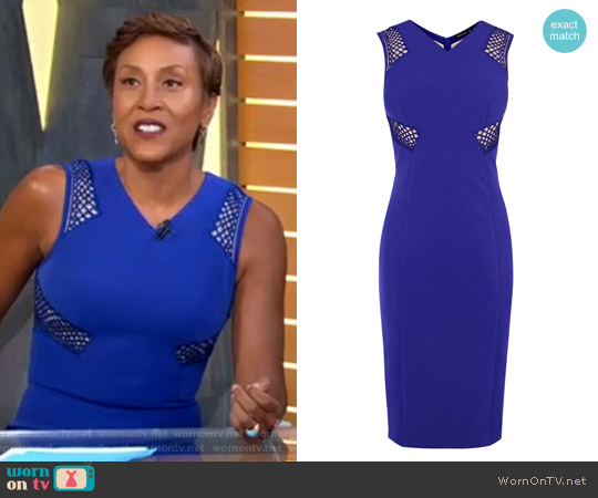 Karen Millen Blue Lace Panel Pencil Dress worn by Robin Roberts on Good Morning America
