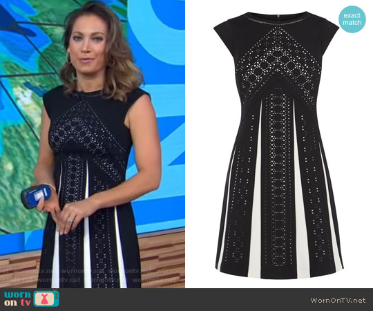 Karen Millen Laser Cut Monochrome Dress worn by Ginger Zee on Good Morning America