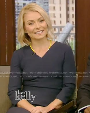 Kelly’s blue v-neck dress on Live With Kelly