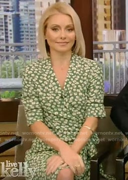 Kelly’s green floral wrap dress on Live With Kelly