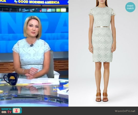 Reiss Liza Cap-Sleeve Lace Dress worn by Amy Robach on Good Morning America