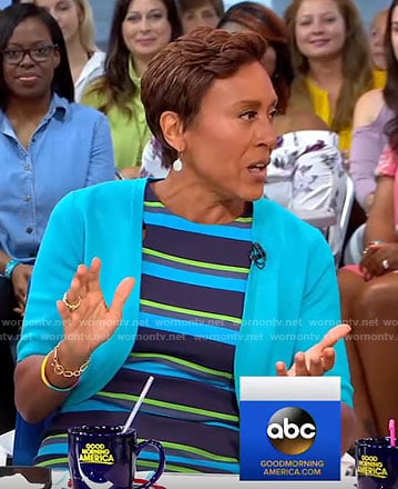 Robin’s blue striped sheath dress on Good Morning America