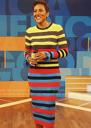 Robin’s multi-color striped dress on Good Morning America
