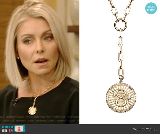Foudrae Karma Baby Medallion Clip Chain worn by Kelly Ripa on Live with Kelly and Mark