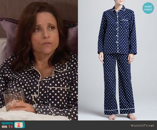 Three J NY Jamie Polka-Dot Pajamas worn by Selina Meyer (Julia Louis-Dreyfus) on Veep