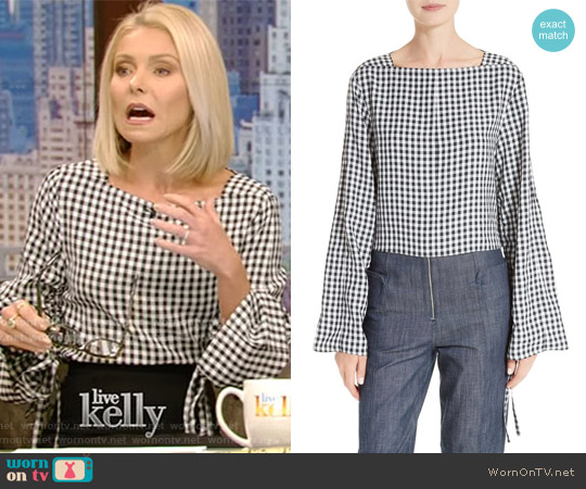 Tibi Gingham Convertible Sleeve Top worn by Kelly Ripa on Live with Kelly and Mark