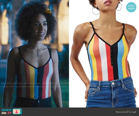 Topshop Vertical Stripe Bodysuit worn by Bill Potts (Pearl Mackie) on Doctor Who
