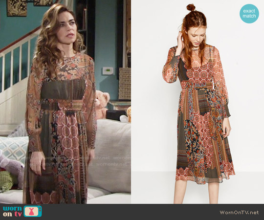 Zara Patchwork Style Print Dress worn by Victoria Newman (Amelia Heinle) on The Young and the Restless