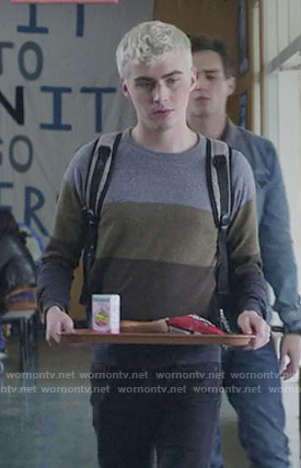 Alex’s grey and green striped sweater on 13 Reasons Why
