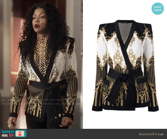 Balmain Baroque Belted Jacket worn by Cookie Lyon (Taraji P. Henson) on Empire